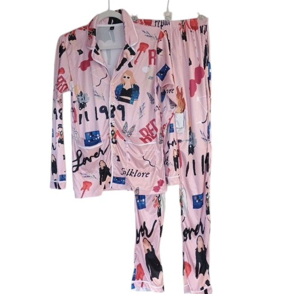 Taylor Swift Eras Tour Pink Satin Pajamas Set Size Medium